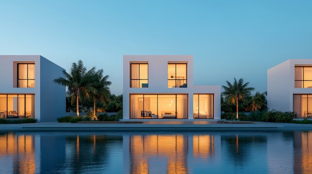 Palm Jumeirah Villas Glowing in a Radiant Night Scene