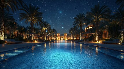 Fototapeta premium Bab Al Shams Desert Resort Glowing in the Night