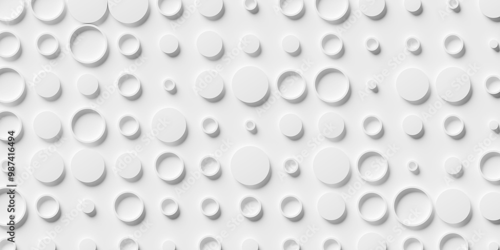 Poster randomly scaled white circle or cylinder with some open background wallpaper banner pattern