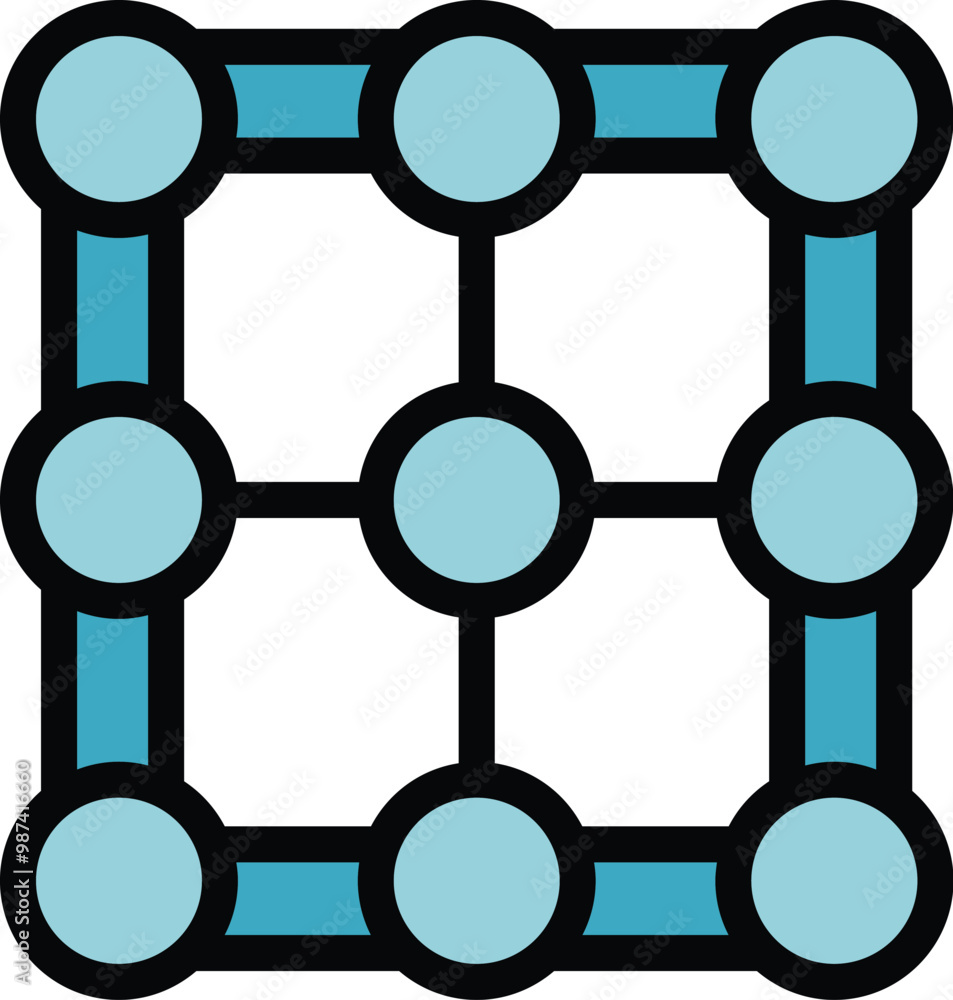 Poster blockchain network icon representing a decentralized database of information stored in blocks and ch