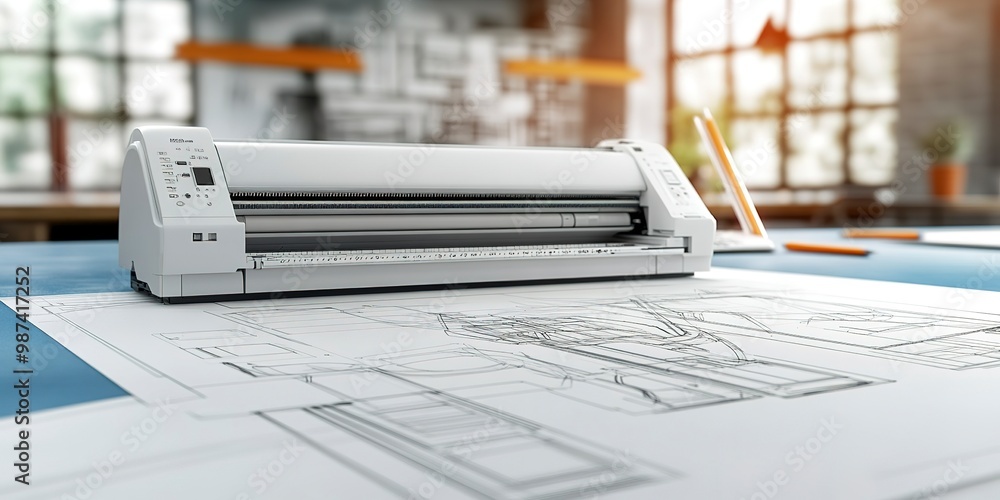 Poster draw technical drawings with this wide banner featuring a professional large format plotter that wor
