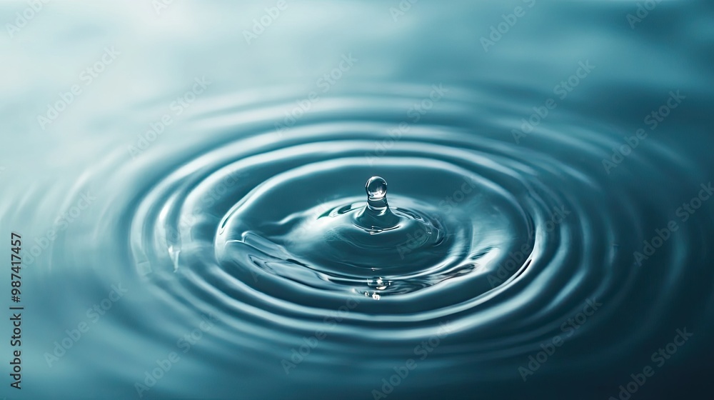 Poster top view of a large water droplet with ripples, with a soft-focus background providing plenty of spa