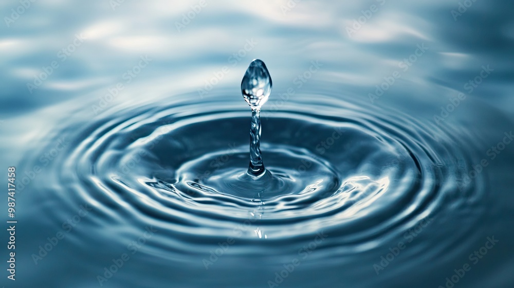 Poster top view of a large water droplet with ripples, with a soft-focus background providing plenty of spa