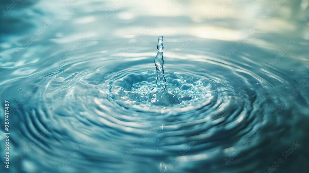 Poster top view of a large water droplet with ripples, with a soft-focus background providing plenty of spa