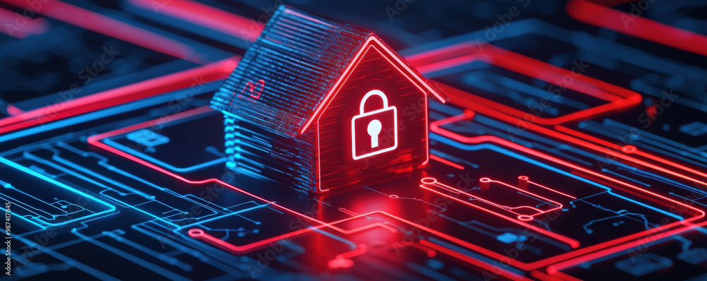 Aufkleber digital representation of secure home with padlock symbol, emphasizing importance of home security a