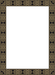 Vector golden and black square Yakut ornament. An endless rectangular border, a frame of the northern peoples of the Far East.