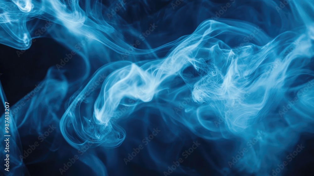 Poster abstract patterns of smoke dancing in the air, illuminated by soft lighting, creating a visually cap