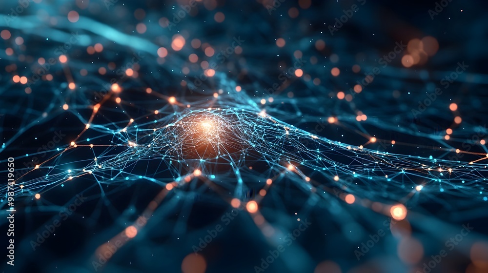 Poster intricate visualization of ai powered neural networks intertwined with global financial markets