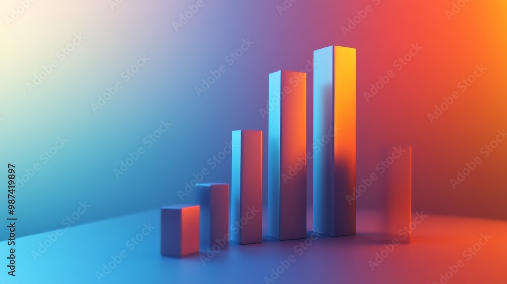 Aufkleber a rising 3d bar chart with a gradient background of blue and orange, symbolizing financial success a