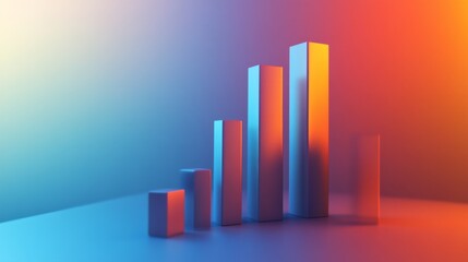 A rising 3D bar chart with a gradient background of blue and orange, symbolizing financial success and increasing profit margins.