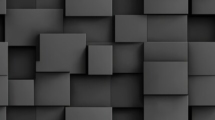 A dark background features an arrangement of geometric blocks in varying sizes, showcasing modern minimalism with textures reminiscent of metal and concrete. SEAMLESS PATTERN