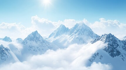 Fototapeta premium Top view of a snow-dusted mountain ridge with a bright blue sky, leaving the top half of the image open for copy space, perfect for winter promotions.