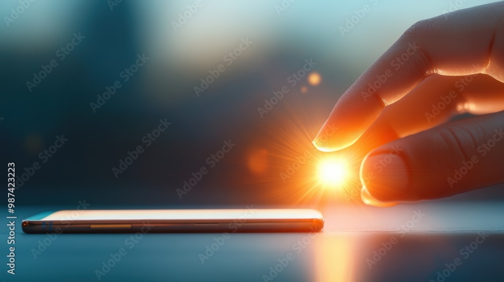 Poster close up shot of a hand using a smartphone, representing the integration of technology in everyday l