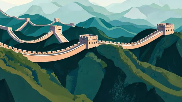View of the Great Wall on a green ridge