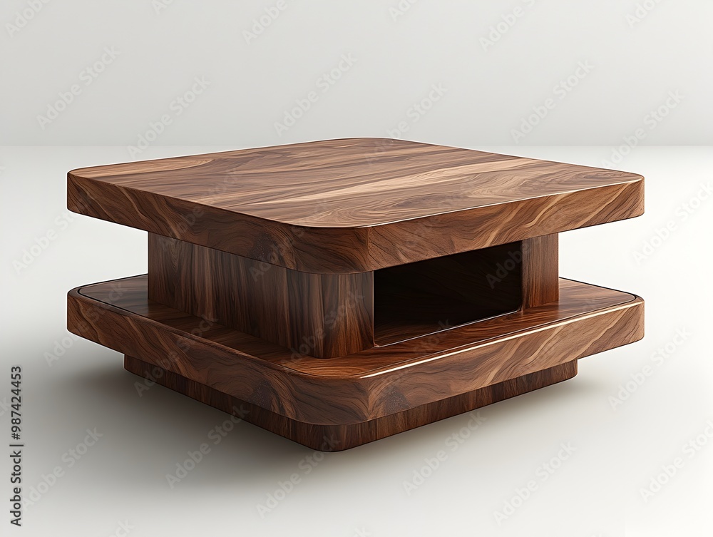 Poster minimalist 3d rendered square coffee table with hidden storage compartment isolated on clean white b