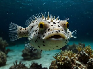 Spiny pufferfish swimming underwater.