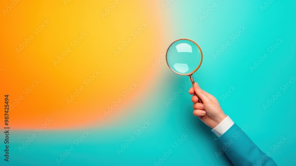 Aufkleber an illustration of a hand holding a magnifying glass, symbolizing the process of finding answers and
