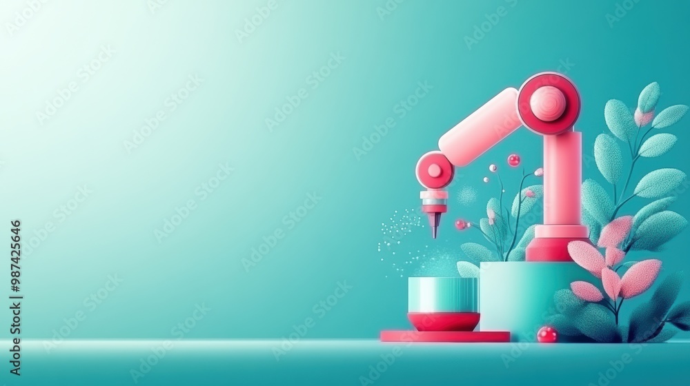 Poster a robot arm working alongside a human in a factory, highlighting the integration of technology and a