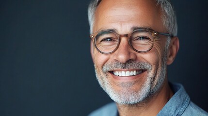 A smiling mature man wearing glasses, embodying wisdom and experience