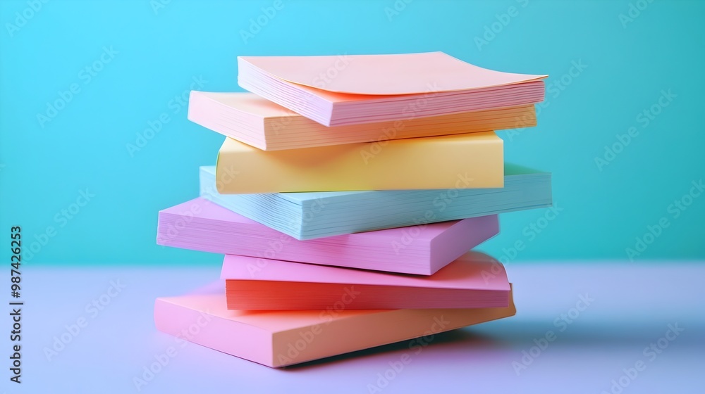 Poster muted color gradient stack of sticky notes on minimal desktop