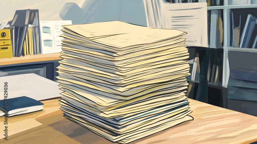 Poster neatly stacked index cards on a minimalist desk in a technical