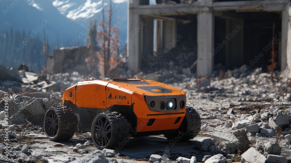 Poster autonomous rescue robots designed to navigate dangerous environments, from fire zones to collapsed b