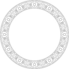 Vector black contour Arabic national round ornament.  Ethnic circle, frame, ring of eastern peoples. Persian painting