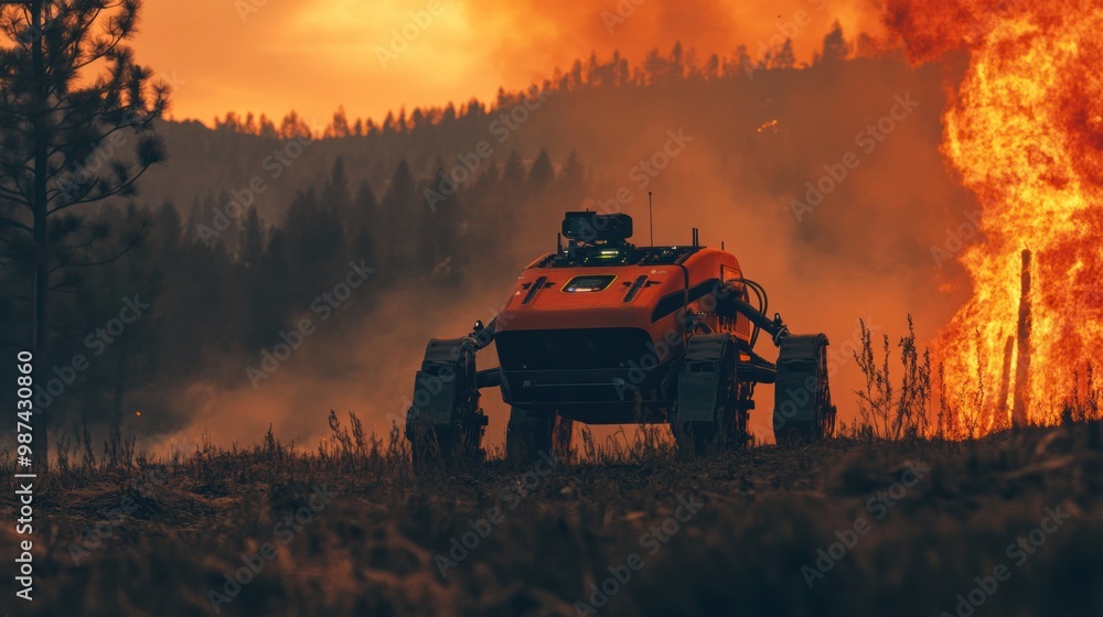 Poster autonomous robots designed to assist in wildfire containment, using ai-guided water jets and fire re