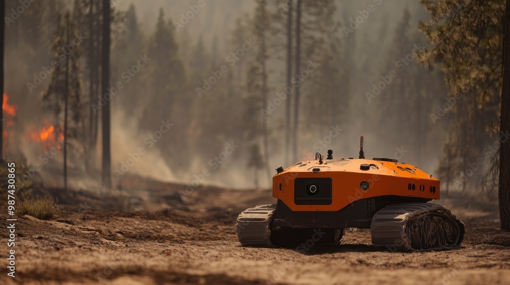 Poster autonomous robots designed to assist in wildfire containment, using ai-guided water jets and fire re