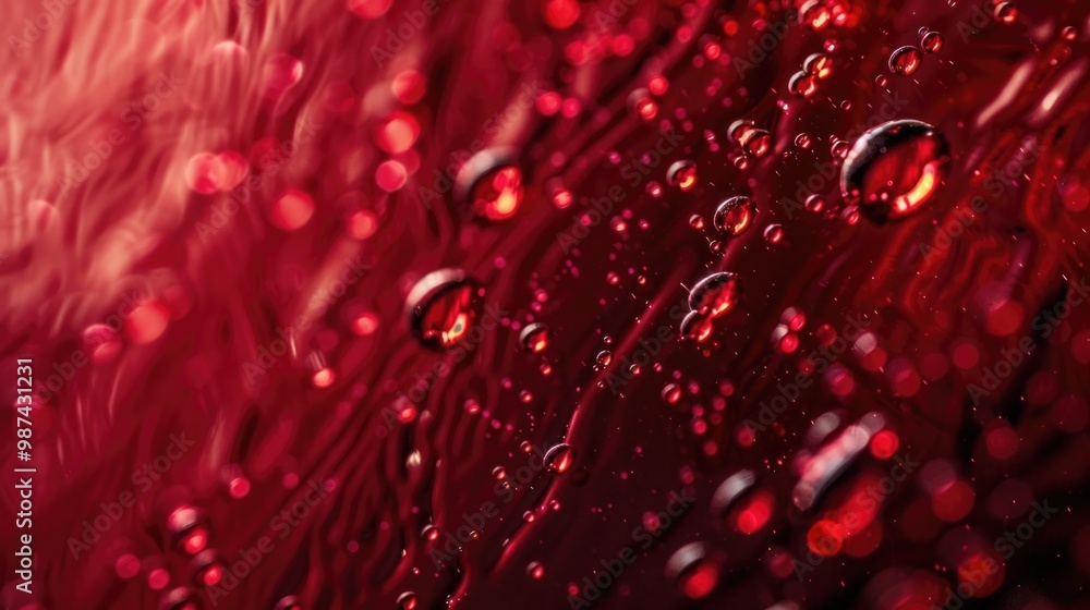 Poster red wine splashing with bubbles and dew points on glass.