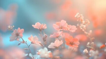 Fototapeta premium A soft flower background, featuring pastel hues and blurred blooms to create a dreamy, romantic ambiance