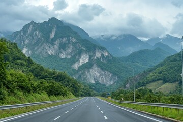 Fototapeta premium The highway is quiet and looks like a beautiful mountain .generative ai