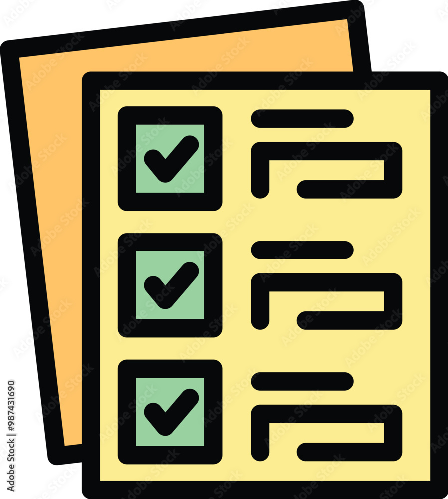 Poster checklist icon representing the successful completion of tasks, with check marks in boxes