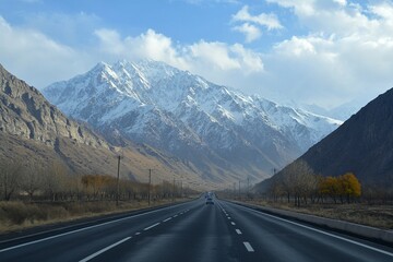 Fototapeta premium The highway is quiet and looks like a beautiful mountain .generative ai