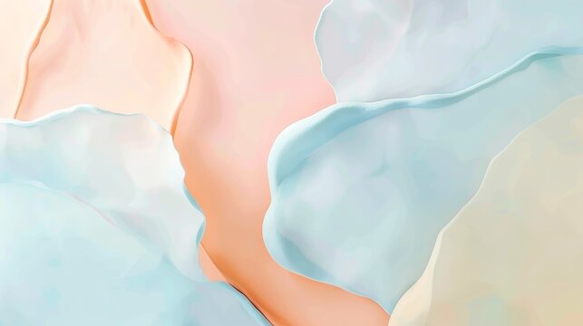 A gentle pastel background with abstract shapes in baby blue, pale pink, and light peach