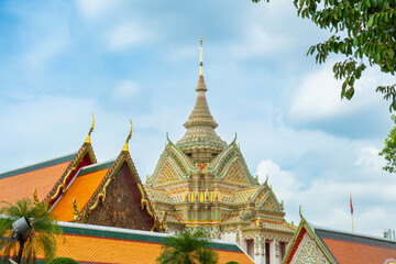 Fototapeta premium Wat Pho Temple Complex in Bangkok city with traditional Thai Buddhist architecture in Thailand, Asia. Phra Mondop of Temple of the Reclining Buddha. Popular travel landmark