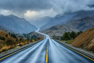 Fototapeta premium The highway is quiet and looks like a beautiful mountain .generative ai