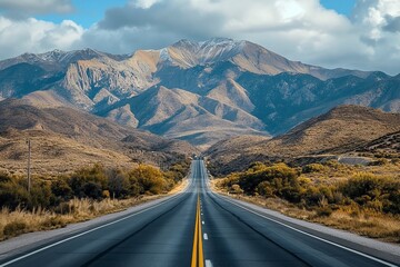 Naklejka premium The highway is quiet and looks like a beautiful mountain .generative ai