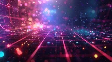 Fototapeta premium Abstract futuristic background with moving neon grid. Glowing particles and high-tech concept. Innovative and futuristic idea.