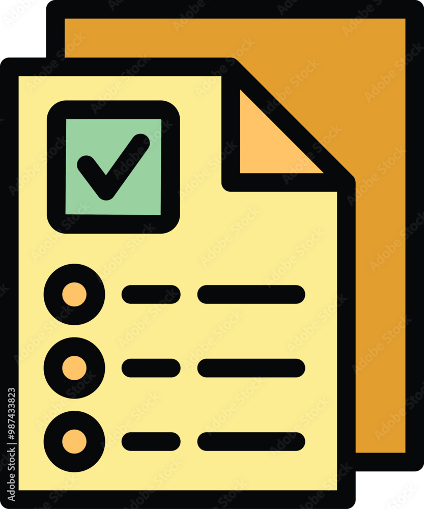 Poster stylized icon of a document with a green checkmark indicating approval and a checklist of items