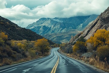 Fototapeta premium The highway is quiet and looks like a beautiful mountain .generative ai