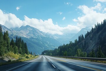 Fototapeta premium The highway is quiet and looks like a beautiful mountain .generative ai