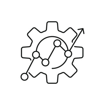 recommend clip art: black thin line gear like insight or metric icon. flat linear trend modern stroke fin tech logotype graphic web art design element isolated on white background. concept of manufacturing or methodology