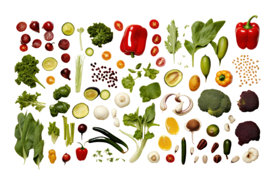 Organic products photographed in flat style Show details clearly on a white background - Powered by Adobe