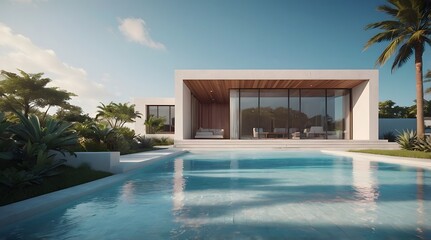 Fototapeta premium Modern and Contemporary Facade, Luxury Exterior Design, Detailed Design, Lighting, 