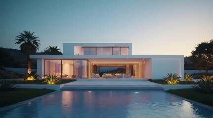 Fototapeta premium Modern and Contemporary Facade, Luxury Exterior Design, Detailed Design, Lighting, 