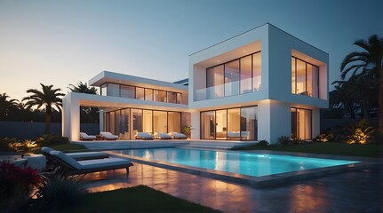 Obraz premium Modern and Contemporary Facade, Luxury Exterior Design, Detailed Design, Lighting, 