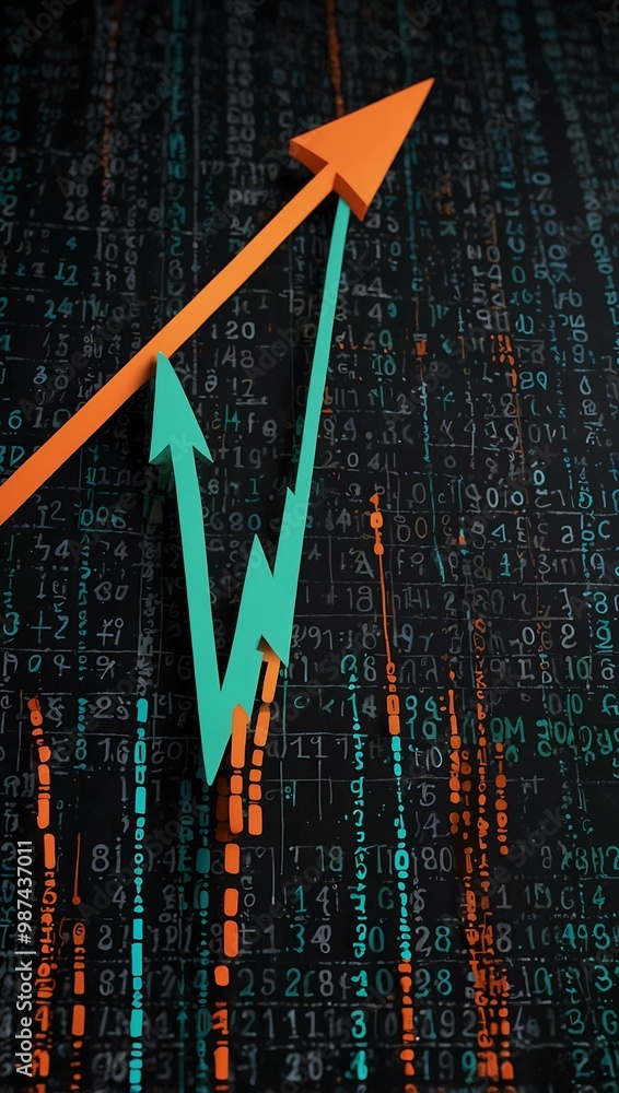 Poster upward trending arrow on a binary graph for success.