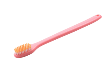 New toothbrush on a white background Show soft bristles convenient handle and a brush head that is the right size