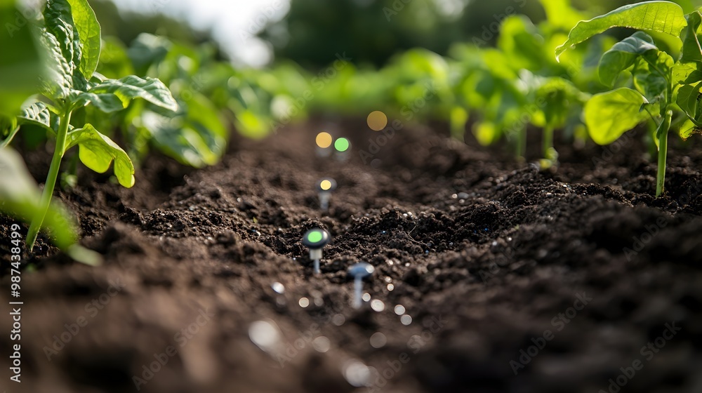 Poster sensors embedded in soil collecting data for optimal farming practices